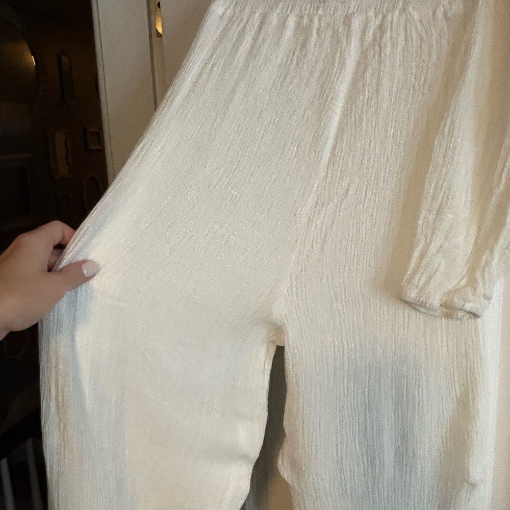 White Cheesecloth Drawstring Pants - image 4